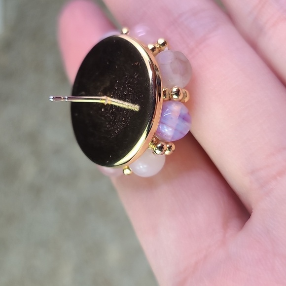 Elegant Fuax Pearl and Pink Beaded flower Earrings vintage style - Picture 16 of 17